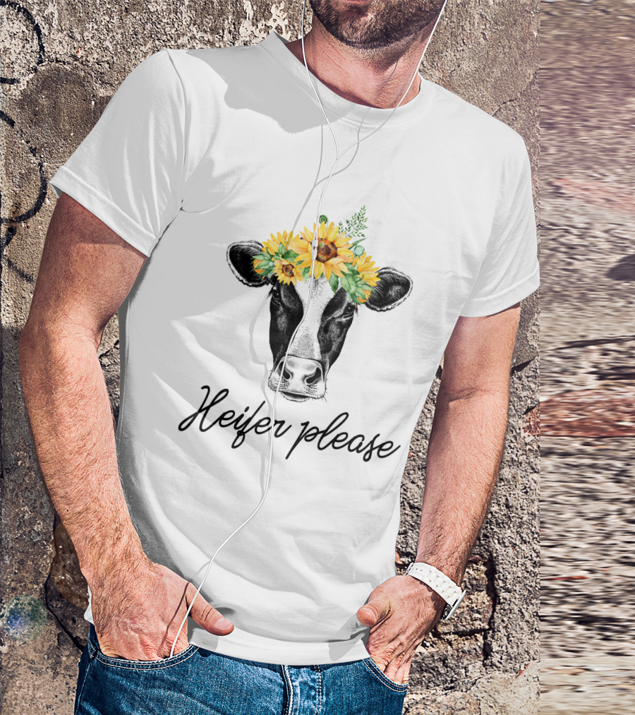 Heifer Please Cow With Sunflower Headbands And Bandana T-Shirt