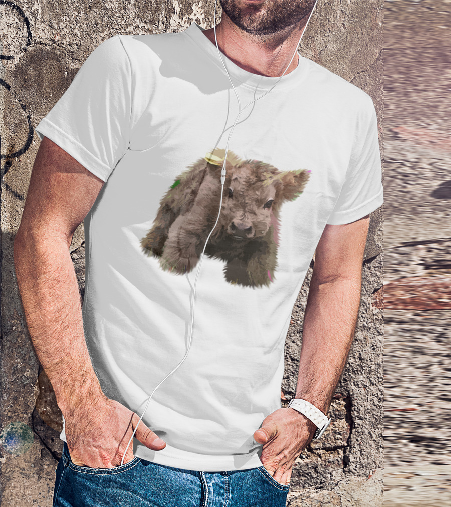 Cute Highland Cow Farm Animals Fluffy Calf T-Shirt