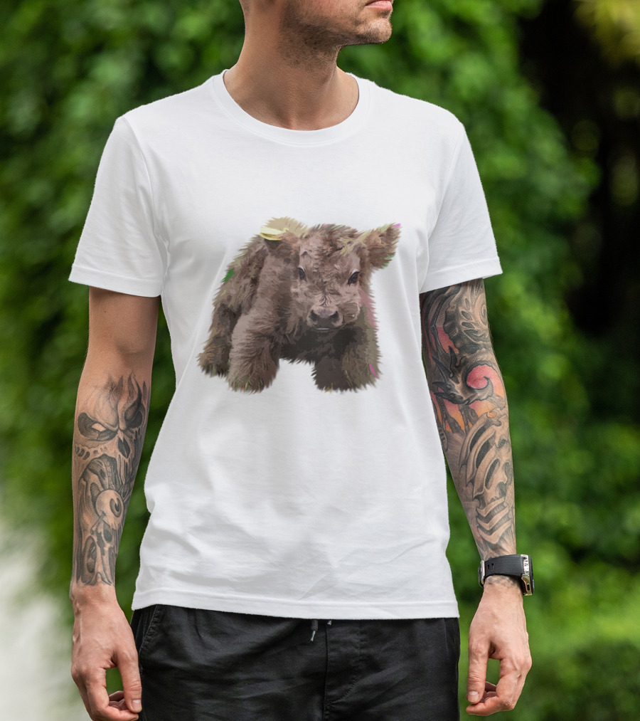 Cute Highland Cow Farm Animals Fluffy Calf T-Shirt