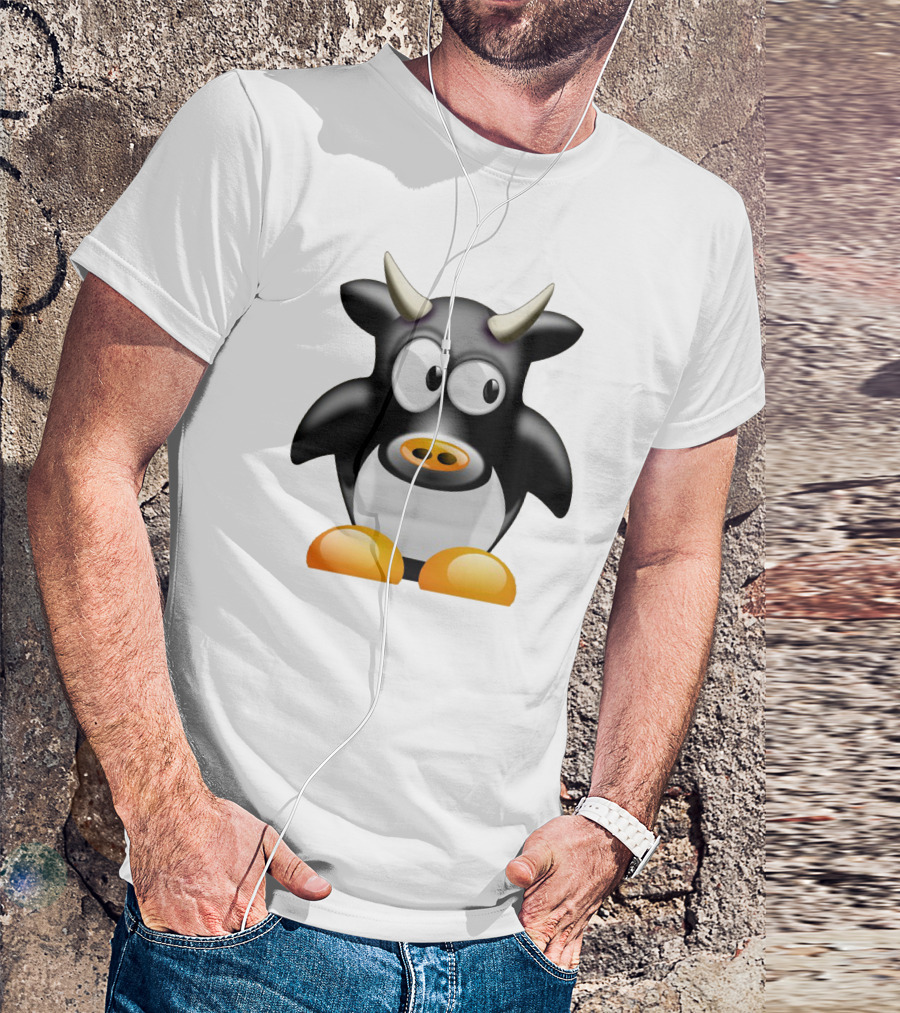 Playful Cute Cow Penguin Mashup Cartoon Character T-Shirt