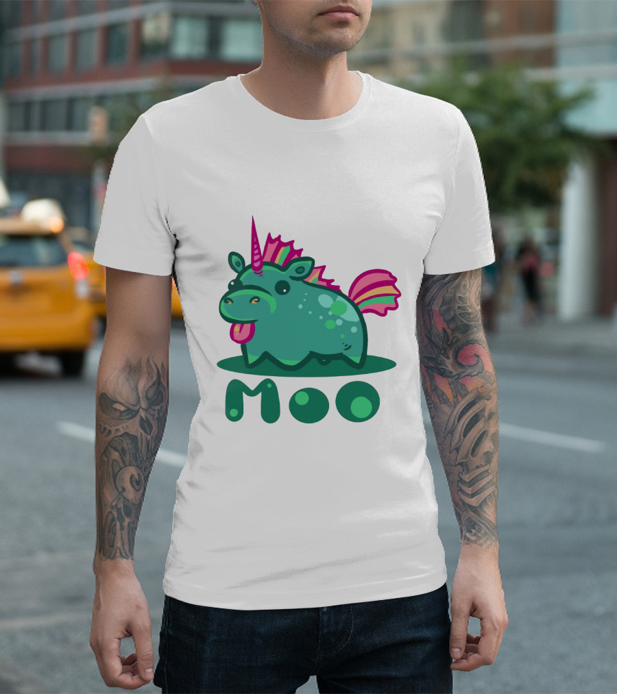 Moo Cute Derpy Unicow With Pink Horn And Rainbow Tail T-Shirt
