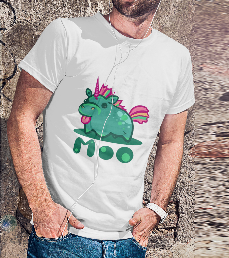 Moo Cute Derpy Unicow With Pink Horn And Rainbow Tail T-Shirt