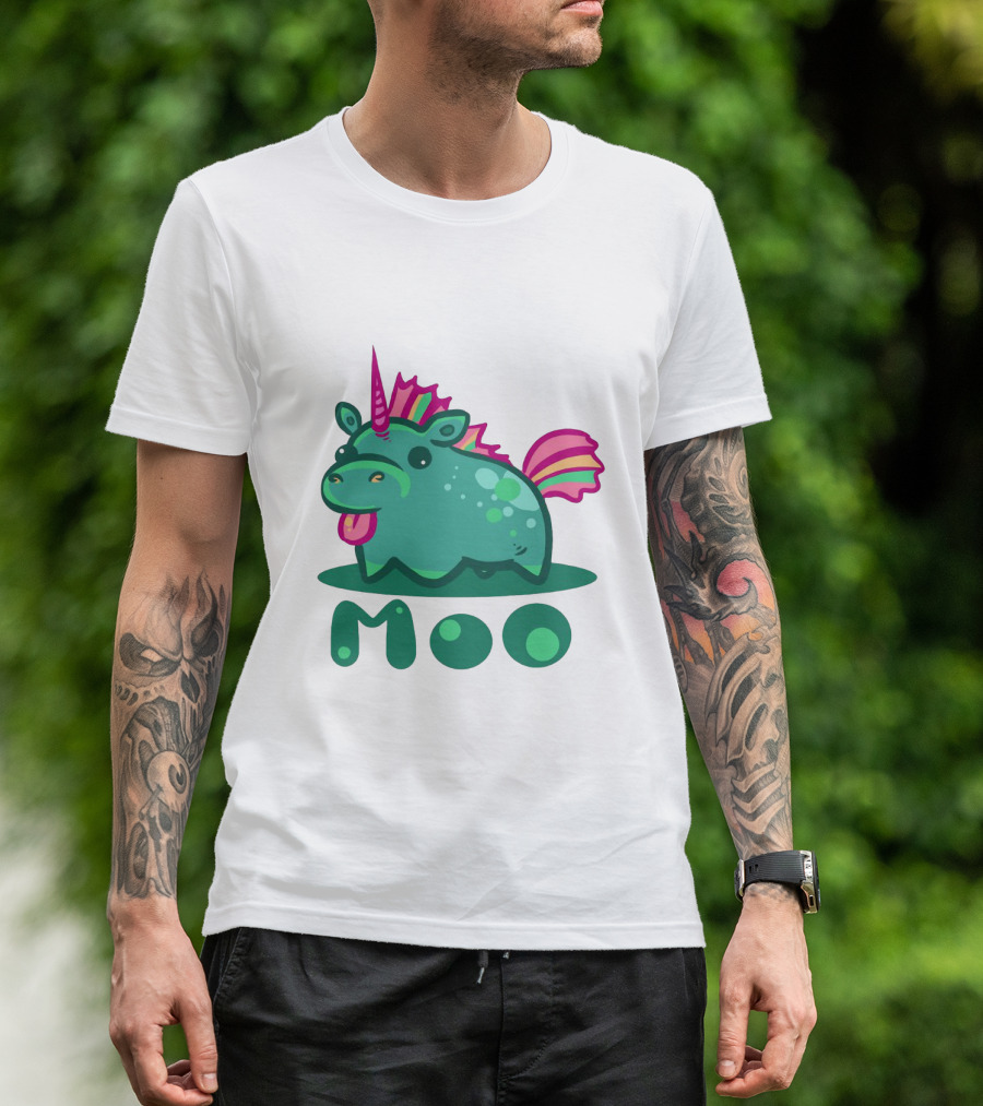Moo Cute Derpy Unicow With Pink Horn And Rainbow Tail T-Shirt