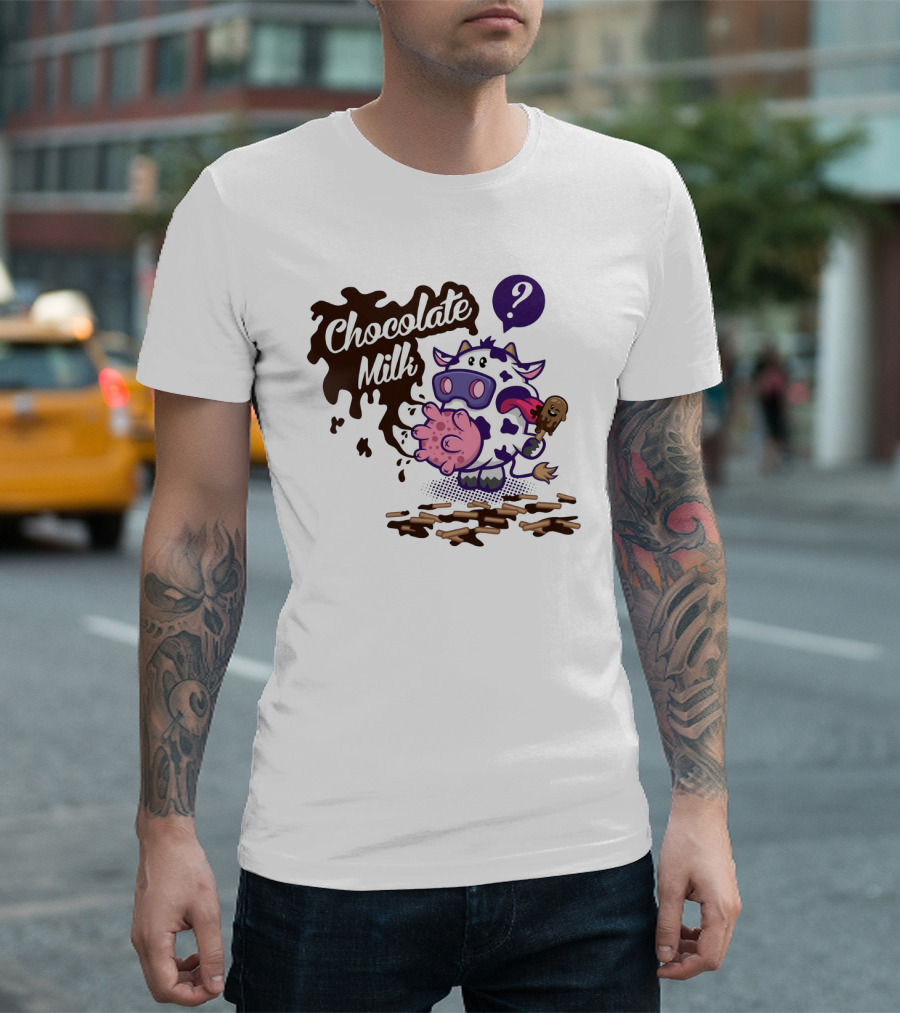 Chocolate Milk Cow Cartoon With Ice Cream And Question Mark By Squinked T-Shirt