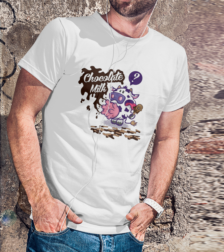 Chocolate Milk Cow Cartoon With Ice Cream And Question Mark By Squinked T-Shirt
