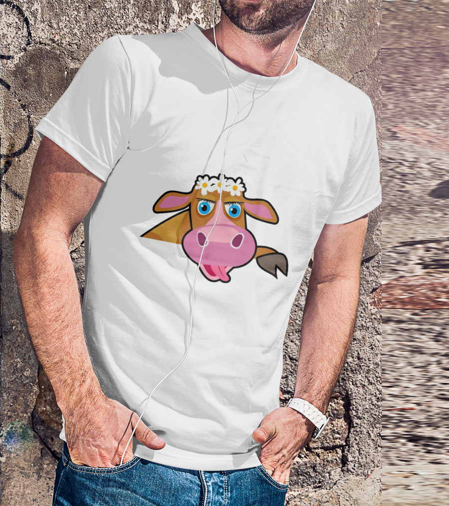 Farm Animals Cows Cute Cartoon Brown Cow With Daisy Headband T-Shirt