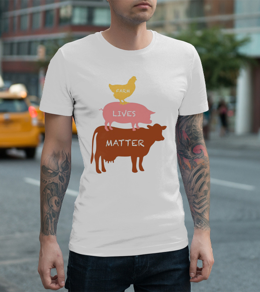 Farm Lives Matter Chicken Pig Cow Stacked Animal T-Shirt