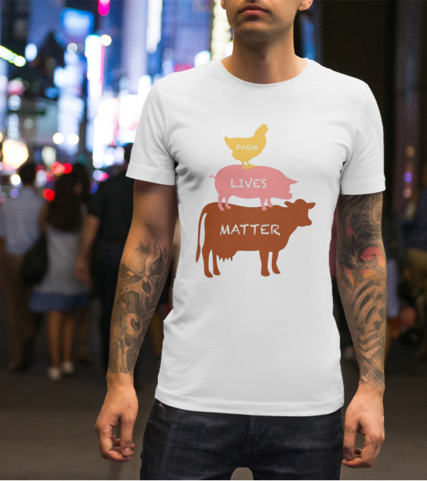 Farm Lives Matter Chicken Pig Cow Stacked Animal T-Shirt