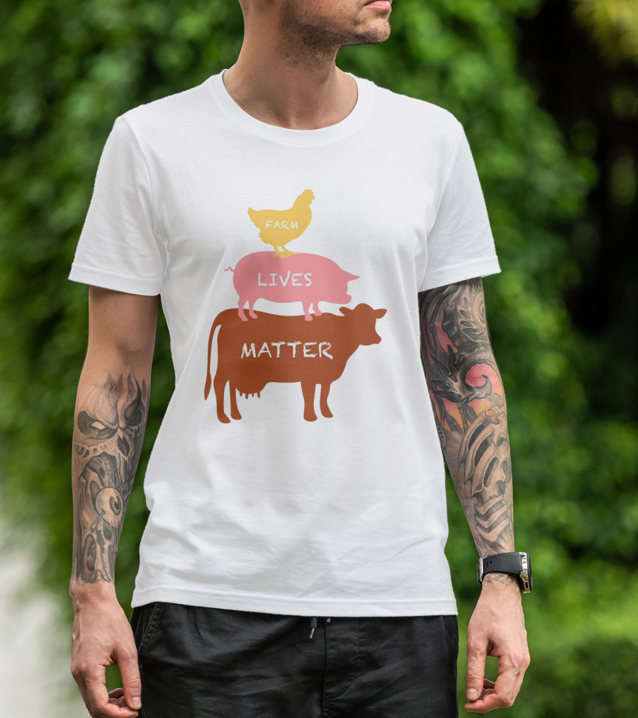 Farm Lives Matter Chicken Pig Cow Stacked Animal T-Shirt