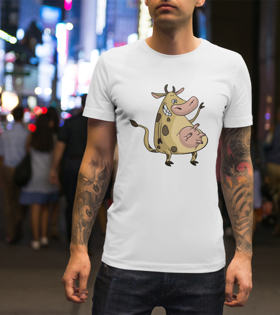 Friendly Cartoon Cow Cheerfully Waving Hello T-Shirt