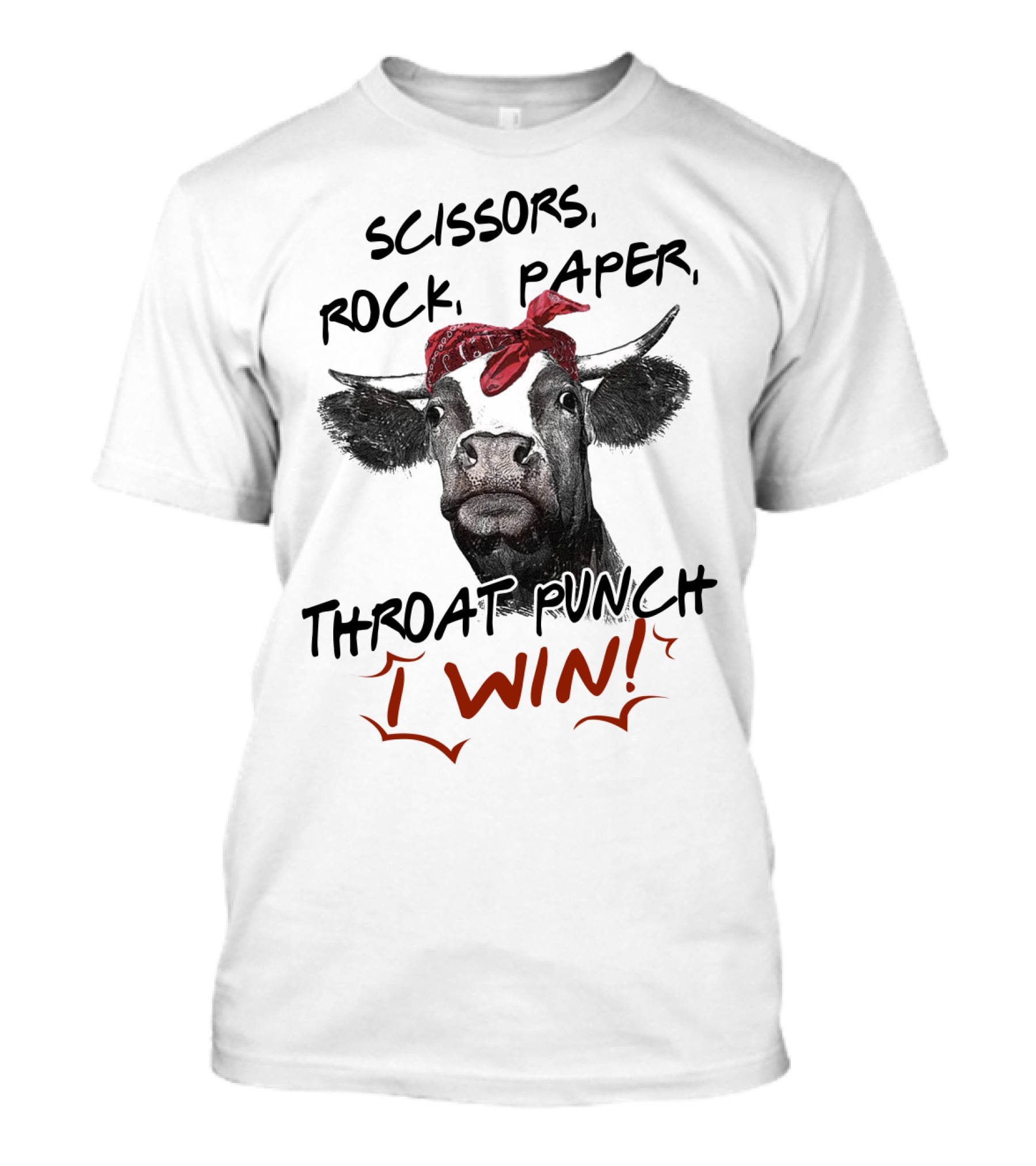 Scissors Rock Paper Throat Punch I Win Funny Cow Bandana T-Shirt