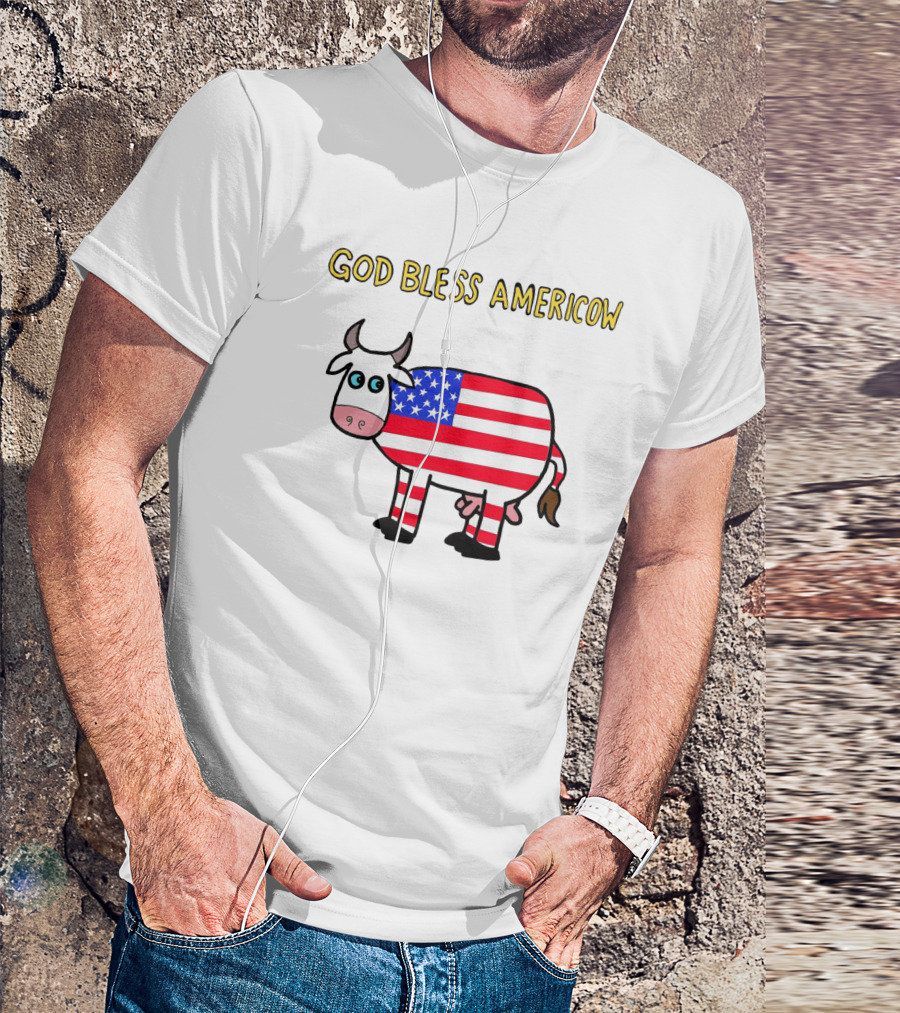 God Bless Americow Patriotic Cow With American Flag T-Shirt