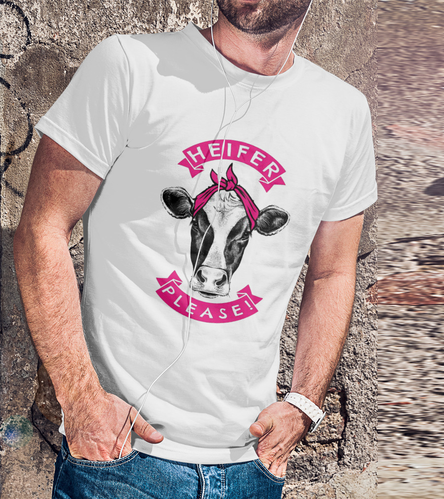 Heifer Please Cow With Pink Bandana Cowgirl T-Shirt