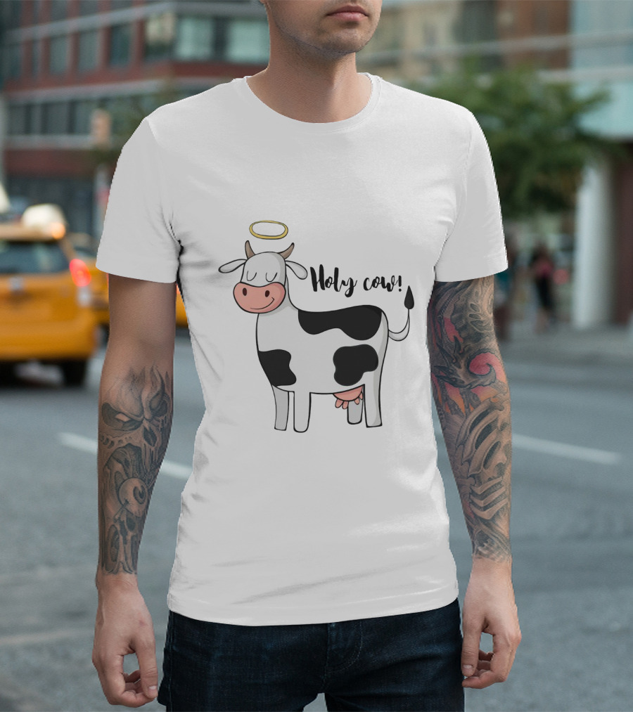 Holy Cow Funny Angelic Cow With Halo Joke T-Shirt