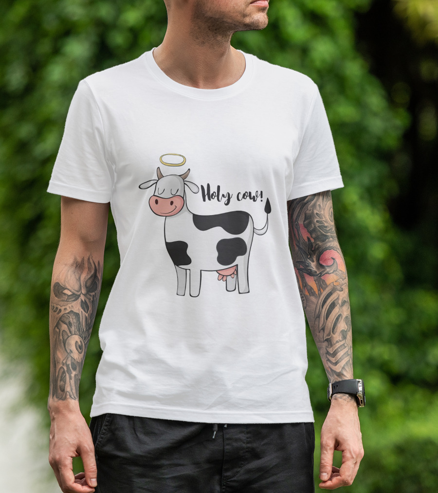 Holy Cow Funny Angelic Cow With Halo Joke T-Shirt