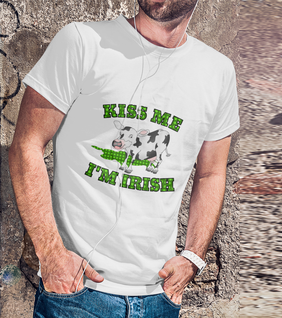 Kiss Me I'm Irish Cow With Green Polka Dot Accents T-Shirt