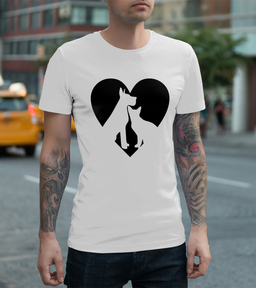 Love Animals Heart Silhouette Featuring Dog And Cat T-Shirt