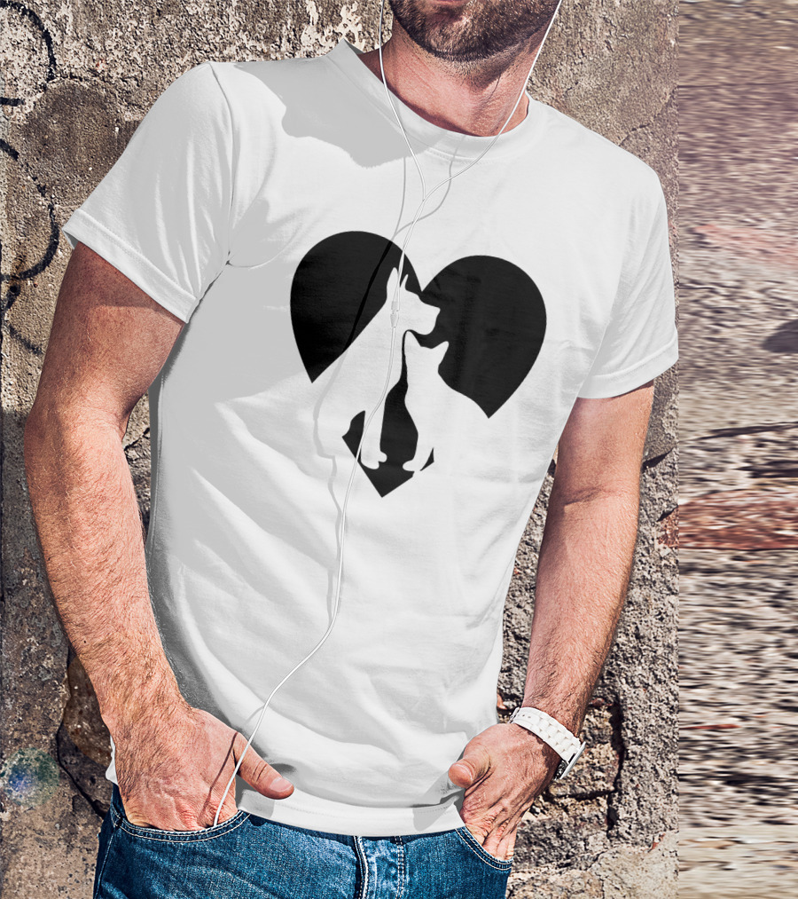 Love Animals Heart Silhouette Featuring Dog And Cat T-Shirt