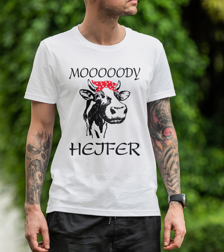 Mooooody Heifer Cow With Red Polka Dot Bandana T-Shirt