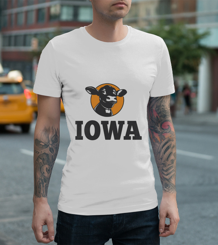Iowa Love Cow in Black and Orange Circle T-Shirt