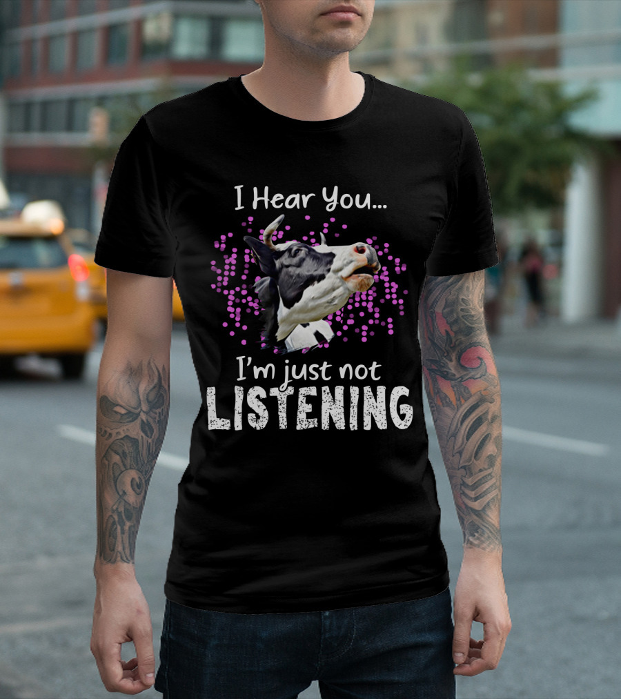 I Hear You I'm Just Not Listening Funny Cow Humor with Purple Dots T-Shirt