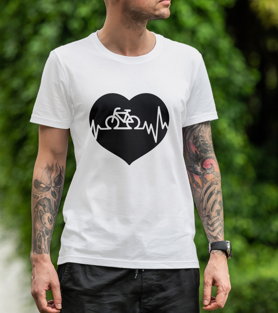 Bicycle Heartbeat Pulse Inside Heart T-Shirt