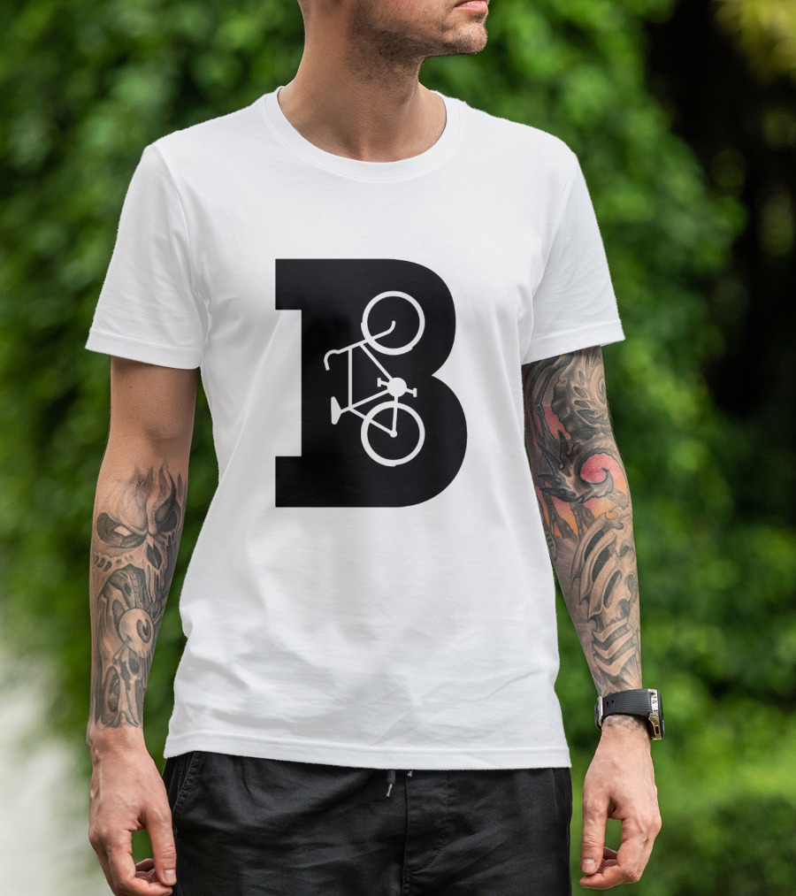 B Letter With Bicycle Motif Design In Bold Black T-Shirt