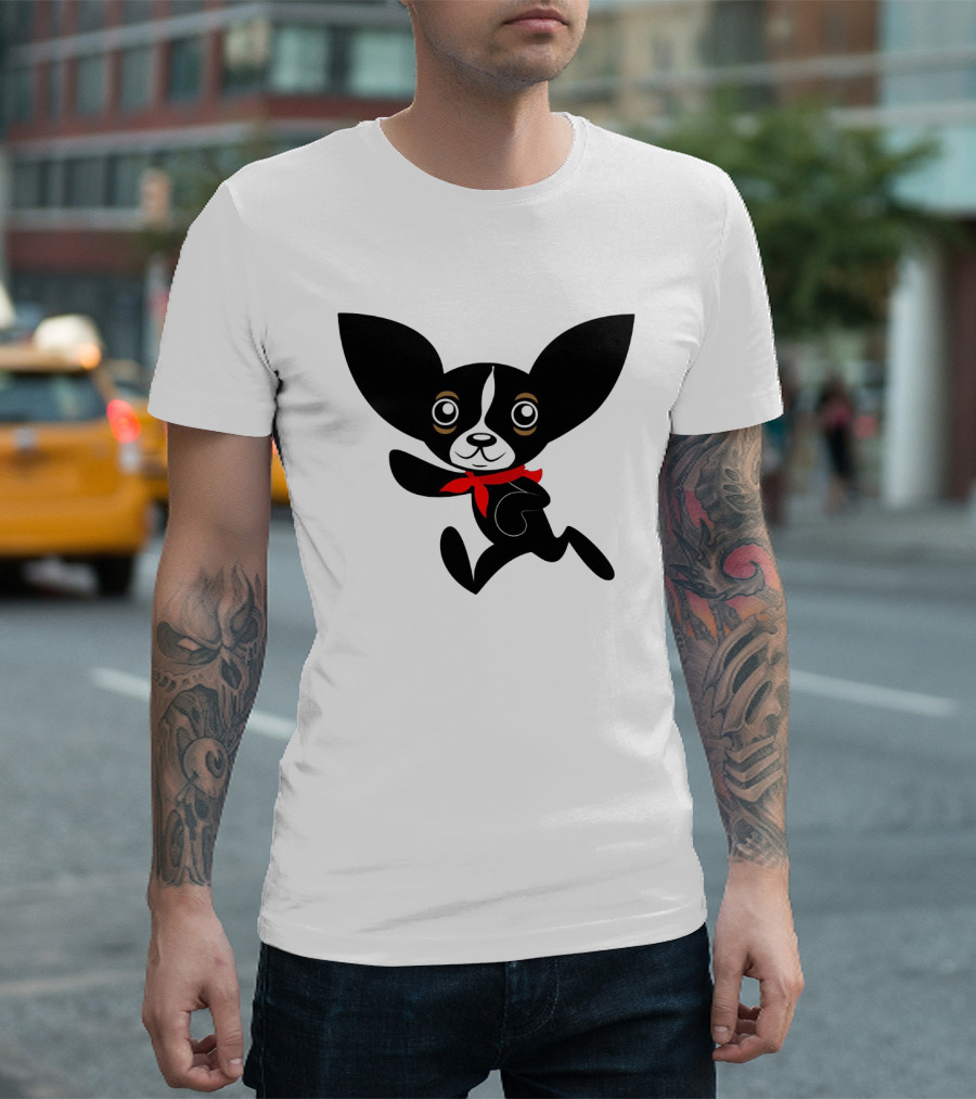 Chihuahua Hola Rico Black And White With Red Bandana Smooth Hair T-Shirt