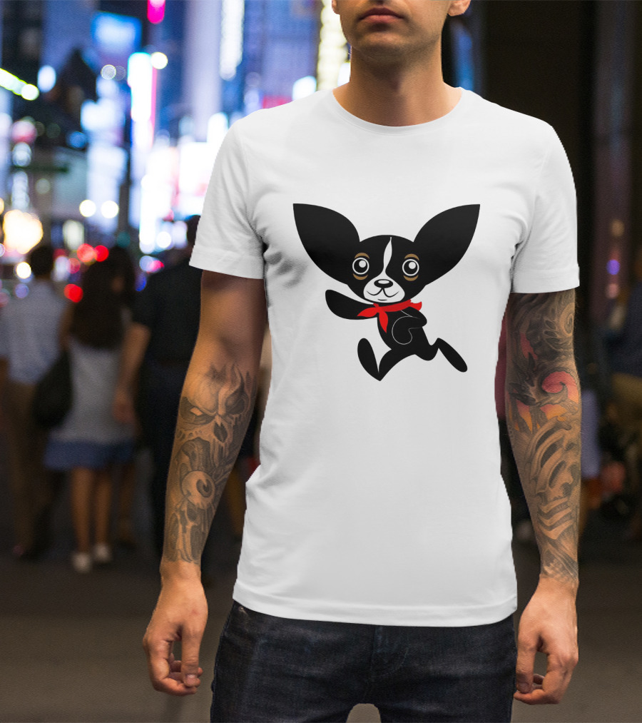 Chihuahua Hola Rico Black And White With Red Bandana Smooth Hair T-Shirt