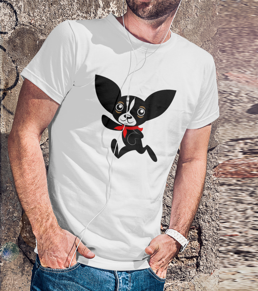 Chihuahua Hola Rico Black And White With Red Bandana Smooth Hair T-Shirt