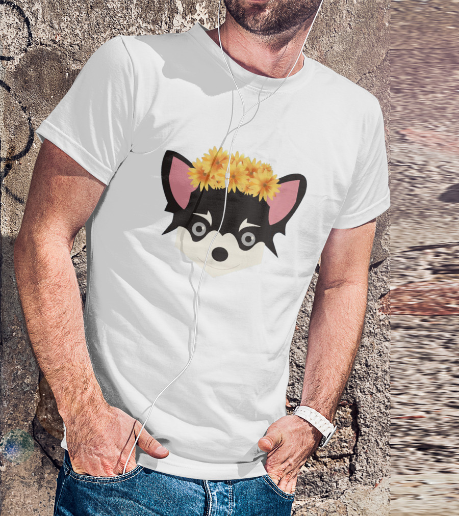 Chihuahua With Crown Of Yellow Flowers T-Shirt