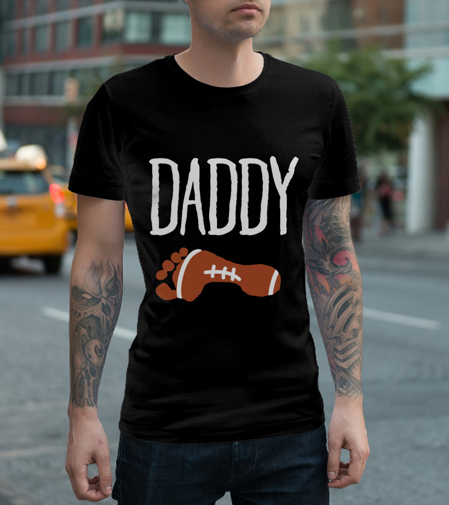 Daddy with Football Footprint T-Shirt