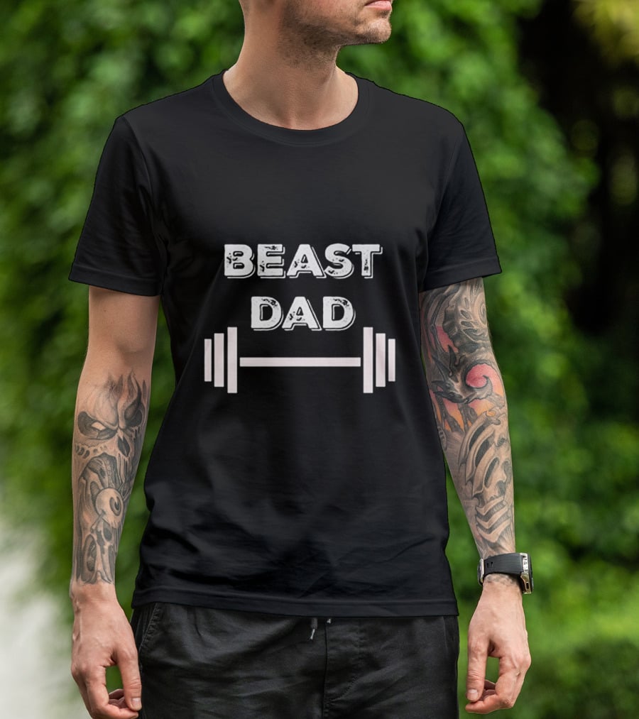 BEAST DAD Weightlifting Fitness Barbell T-Shirt