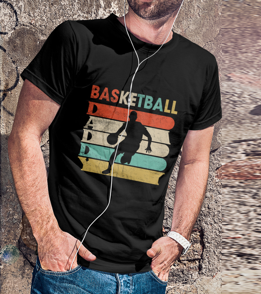 Basketball Daddy Retro Silhouette Player Vintage Stripes T-Shirt