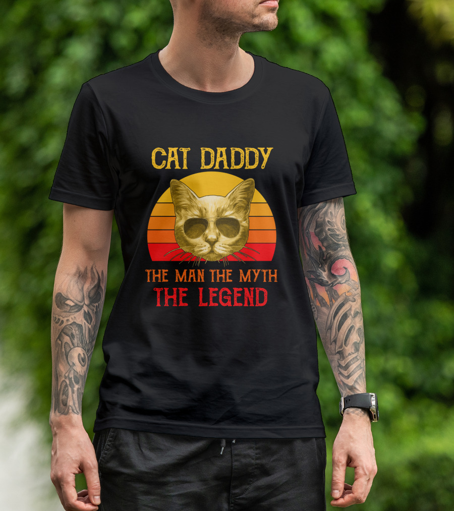 Cat Daddy The Man The Myth The Legend Retro Sunglasses Cat T-Shirt
