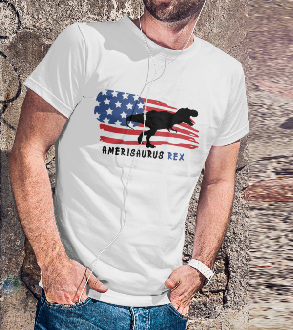 Amerisaurus Rex Dinosaur Silhouette With American Flag T-Shirt