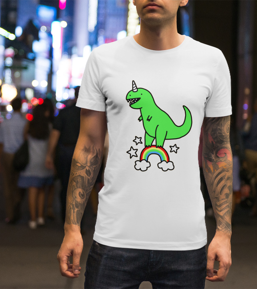 Unicorn Dinosaur With Stars And Rainbow T-Shirt