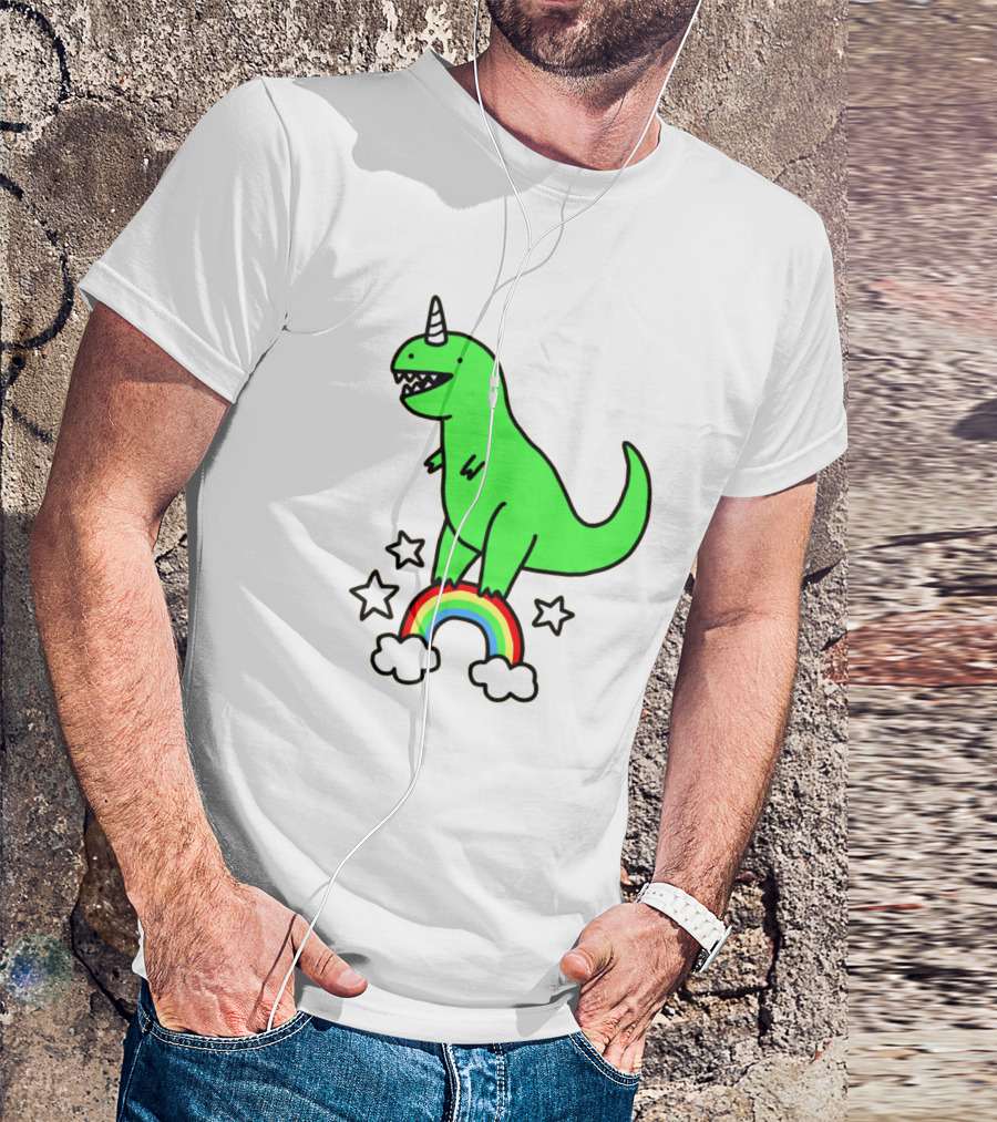 Unicorn Dinosaur With Stars And Rainbow T-Shirt