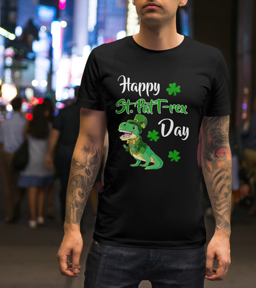 Happy St. Patrick's Day T-Rex Dinosaur With Shamrocks T-Shirt
