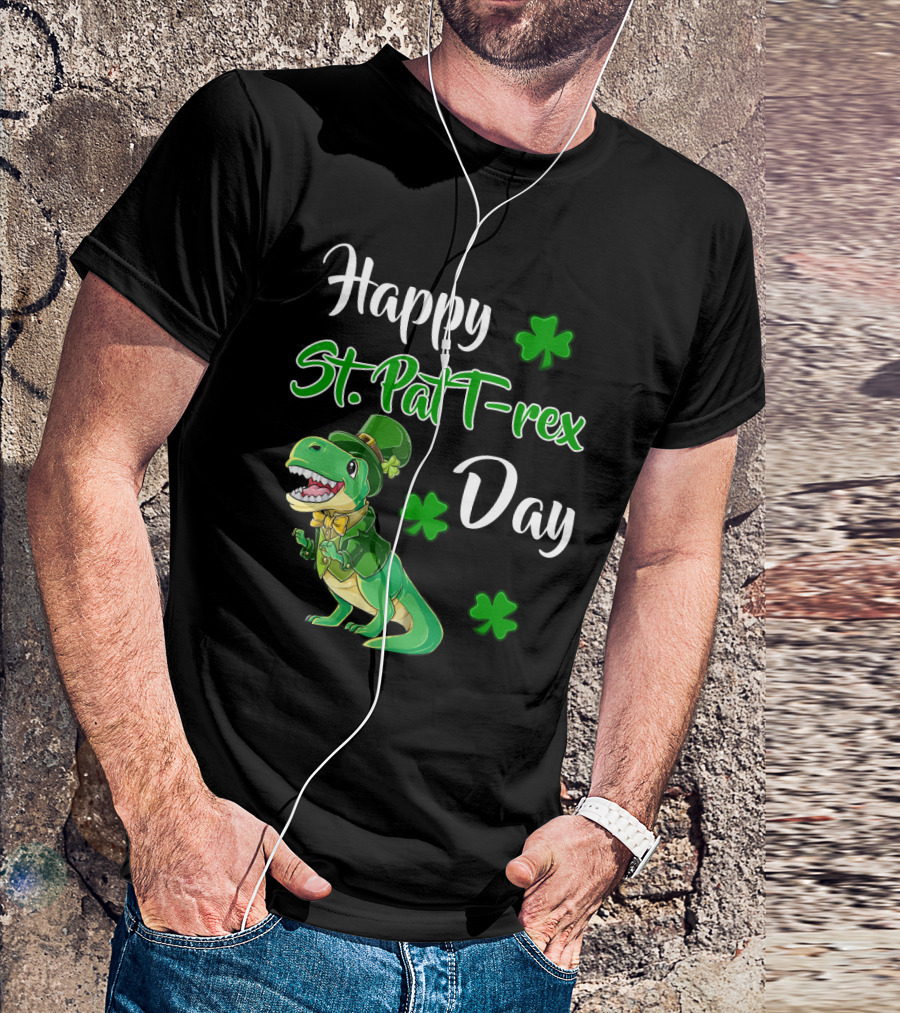 Happy St. Patrick's Day T-Rex Dinosaur With Shamrocks T-Shirt