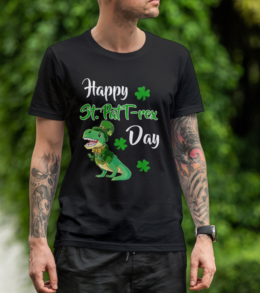 Happy St. Patrick's Day T-Rex Dinosaur With Shamrocks T-Shirt