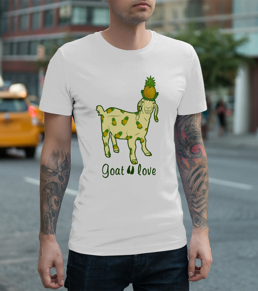 Goat With Pineapple Patterns and Text 'Goat Love' T-Shirt