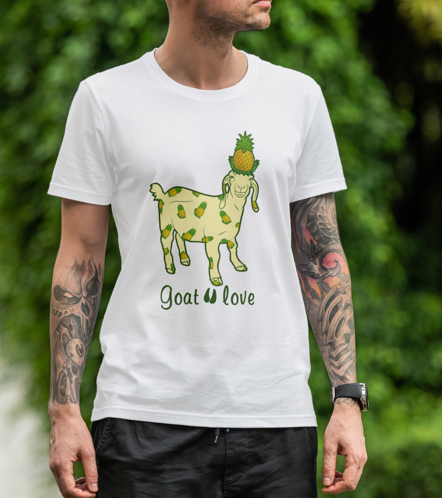 Goat With Pineapple Patterns And Text 'Goat Love' T-Shirt