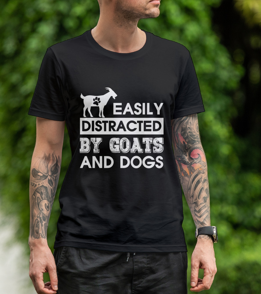 Easily Distracted By Goats With Paw Print And Dogs Enthusiast T-Shirt