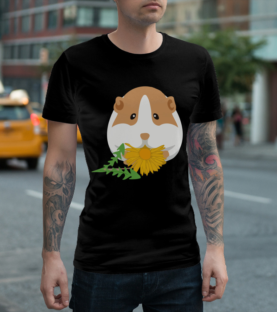 Guinea Pig with Dandelion and Green Leaves T-Shirt