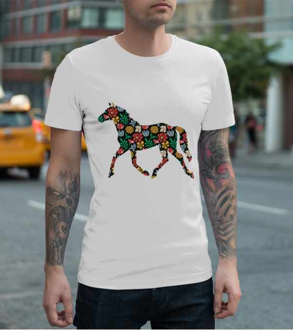 Floral Horse Pattern Vibrant Flower T-Shirt