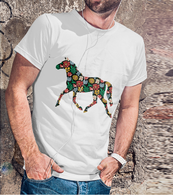 Floral Horse Pattern Vibrant Flower T-Shirt