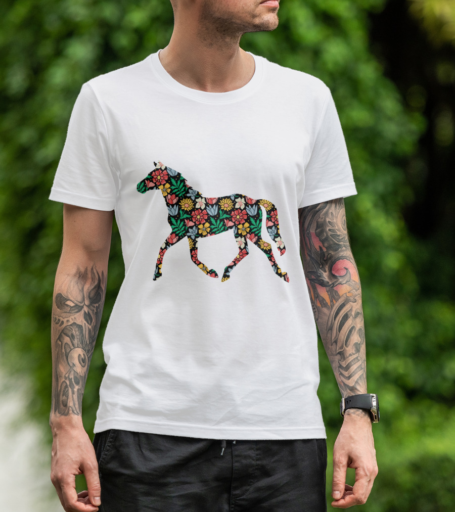 Floral Horse Pattern Vibrant Flower T-Shirt