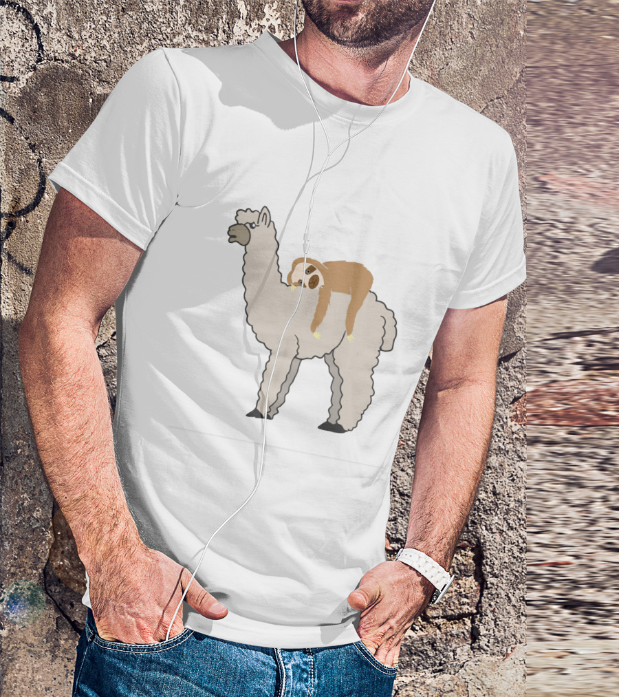 Cute And Funny Sleepy Sloth Riding A Llama T-Shirt
