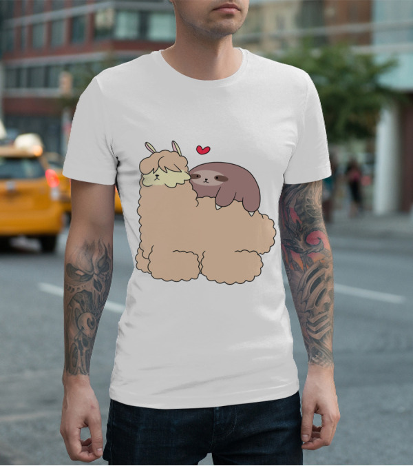 Sloth Loves Alpaca Heartwarming Cuddle Embrace With Cute Llama Vibes T-Shirt